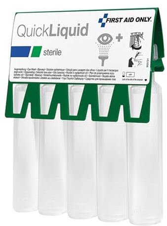 First Aid Only Augenspüllösung QuickLiquid (5 x 20 ml) | Sterile 0.9% Kochsalzlösung als Notfall-Augendusche | 5-er Pack 20ml Natriumchlorid Augenspülflasche für Erste-Hilfe | P-44009 00