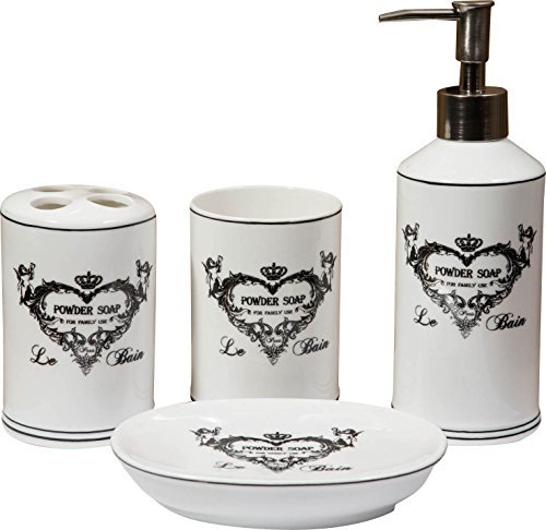 Ensemble de Salle de Bain 4 pièces en Porcelaine | Set Accessoires Salle de Bain | Salle de Bain Accessoire