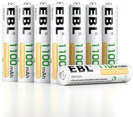 EBL 8PCS Piles Rechargeables AAA 1100mAh 1,2V Ni-MH, Haute Capacité AAA Piles Rechargeables, Écologique et Haute Cycles de Recharge, avec Boîte de Stockage de Piles