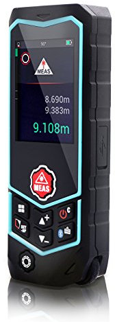 PerfectPrime RF0100R2B, Laser Distance Range Finder Meter Measuring, Electronic Level 100m, Laser Line/Wheel/Pythagorean/Volume/Area Calculation, Color Screen, Backlight/IP65, BT 4.0/Voice Record