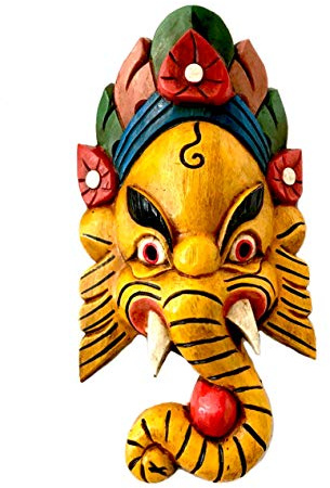Ganesh Handarbeit Holzmaske aus Nepal 24x14 (Gelb)