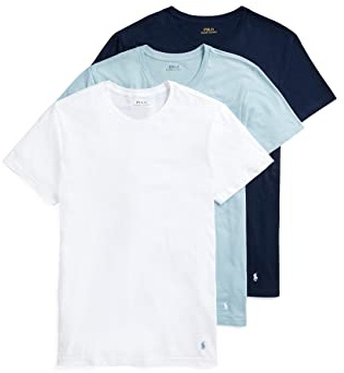 POLO herr klassisk passform bomull crew t-shirt undertröja, Vit/Surf Blå, Surfblå/Vit, Marin/Vit Kryssning, XL