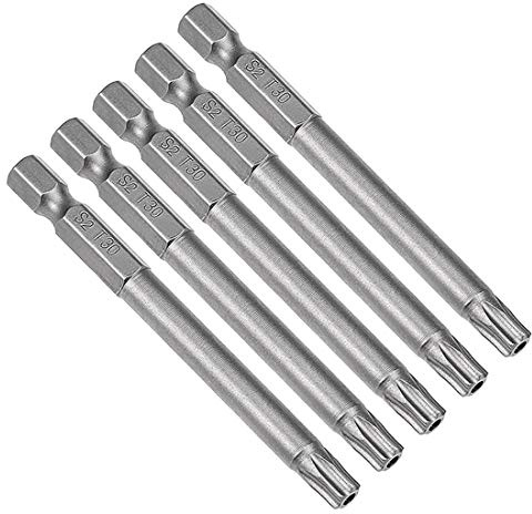 sourcing map 5 pcs vástago hexagonal de 1/4 Puntas de Destornillador Torx | de seguridad magnéticos, T30, 75mm de longitud