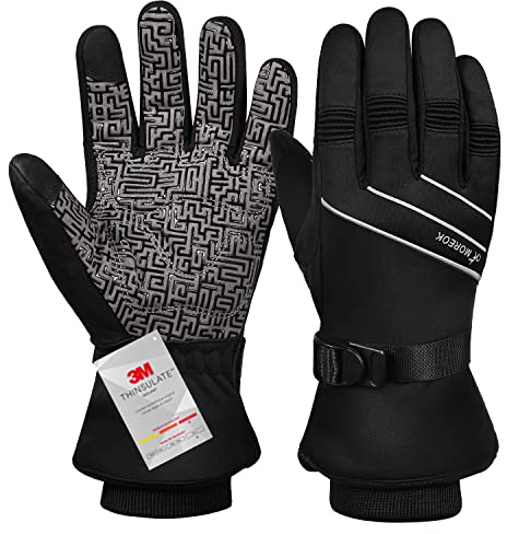 BIKINGMOREOK Winterhandschuhe Wasserdicht -30°F 3M Thinsulate Skihandschuhe Warme Touchscreen Handschuhe,Winddicht Fahrradhandschuhe Herren Damen-Schwarz-L