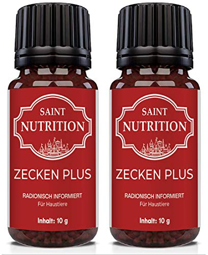 Saint Nutrition® Zecken Plus Globuli für Hunde & Katzen | Zeckenschutz Katze - natürliche Formel für Tiere - Einfache Dosierung, 10g (2 Stück)