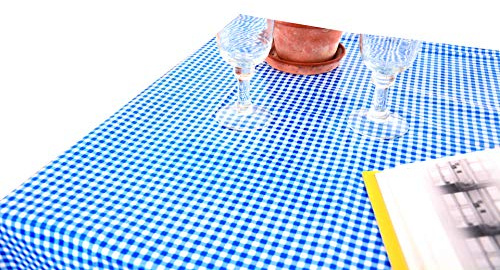 Alux - Waterproof Oilcloth Table Cloth - Wipeable Tablecloths for Picnic - Non-Fading Plastic Table Cover with Better Than Flannel Backing - Gingham Blue