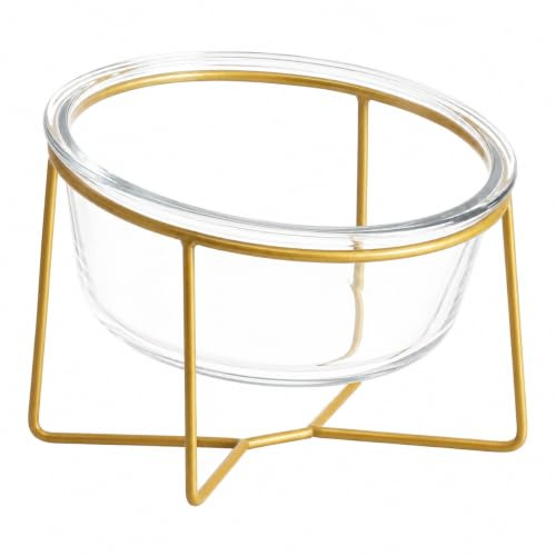 Upphöjd hundskål i glas - upphöjd hundskål med metallstativ - anti-kräkningar kattbricka - vattenskål för små och medelstora hundar och stora katter - 800 ml