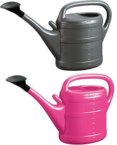 2X Gießkanne 10L ANTHRAZIT + PINK + 1x KÜHLSCHRANKMAGNET! Giesskanne Kunststoff für groß & klein Garten & Zimmerpflanzen Gießkannen Gieskanne Gieskannen 10 Liter Watering Can Gieskannen10Liter lr