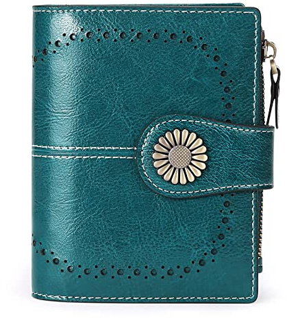 SENDEFN Geldbörse Damen Leder aus weichem Echtleder mit 16Kartenfächer Kurz Portemonnaie und Blocker RFID