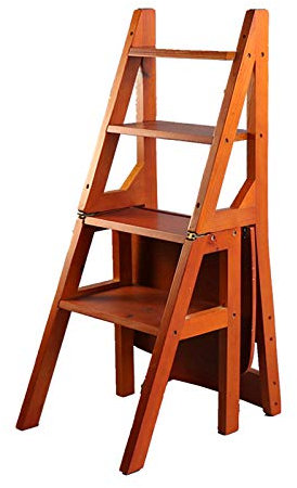 MYAOU Escalier Pliant Domestique escabeau Chaise en Bois Massif escabeau Multifonctionnel à Double Usage escabeau étagère de Rangement en Bois (4 étapes)