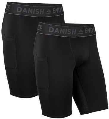 DANISH ENDURANCE Herren-Kompressionshose, Trainingshose, Tights mit Tasche, 2er Pack (Schwarz, M)