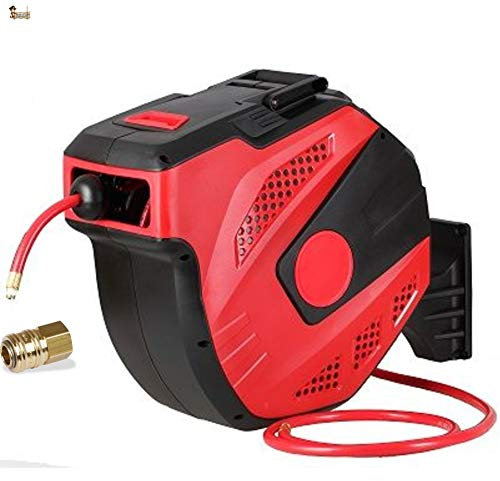 BricoLoco Avvolgitore Automatico Tubo Aria Compressa per Compressore Tamburo 20+2 Metri Retrattile Supporto Parete Consente Girevole a 180° Tubo Flessibile Raccordo Rapido