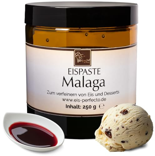 Malaga-Eispaste für leckeres und geschmackvolles Eis » Auch zum Verfeinern von Eissorten, Desserts, Getränke, Pralinen Torten und vielem mehr » Inhalt 250 g