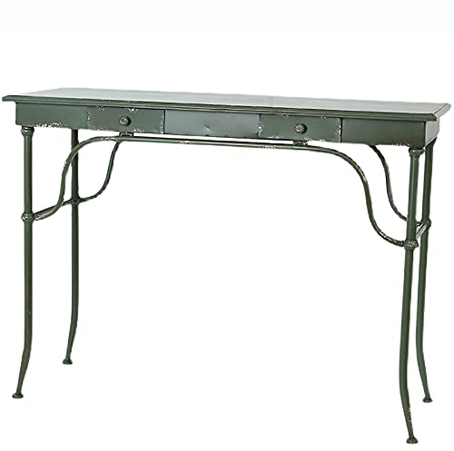 QLLL Gartenarbeitstisch aus Metall für Blumenerde - Garten Pflanztisch mit 2 Schubladen - Pflanztisch für Terrasse, Veranda Oder Garten - Vintage-Stil - Grün