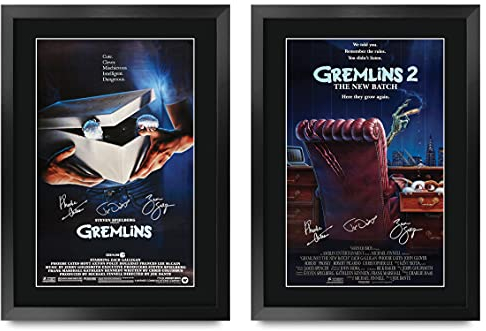 HWC Trading FR A3 Gremlins Collection x 2 Zach Galligan Geschenke Geduckter Poster Signiertes Autogramm Foto für Fans von Film Memorabilien - A3 Framed