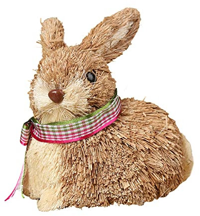 Marooma Simulación Conejito de paja, 4.7 pulgadas, paja sentada, conejo de Pascua, paja, decoración de conejito de Pascua, figurita de escritorio para Pascua decoración del hogar