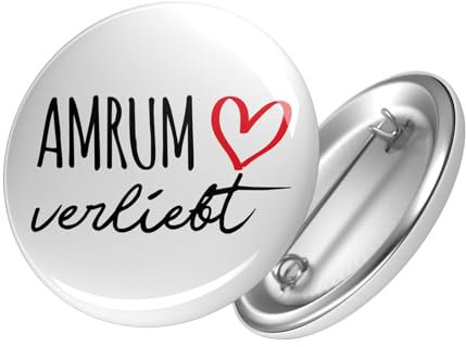 Huuraa Button Amrum verliebt Ansteckbutton 60mm mit Namen deiner lieblings Insel Geschenk Idee für Freunde und Familie