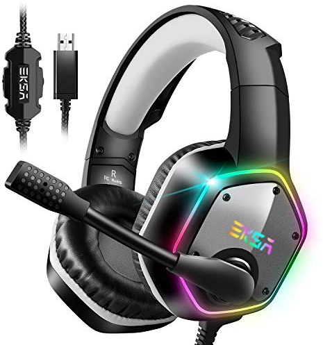EKSA E1000V2 Gaming Headset, Type-C & USB-A Schnittstelle Headset Mit Mikrofon, 7.1 Surround Sound & RGB-Licht PC Headset, Gaming Kopfhörer für PC/PS4/PS5/Mac