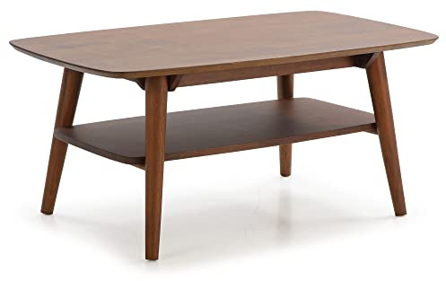 HOMN LIVING Table Basse Palma 1 Trou Couleur Noyer, Bois Massif, 100 cm (Largeur) 60 cm (Profondeur) 45 cm (Hauteur)