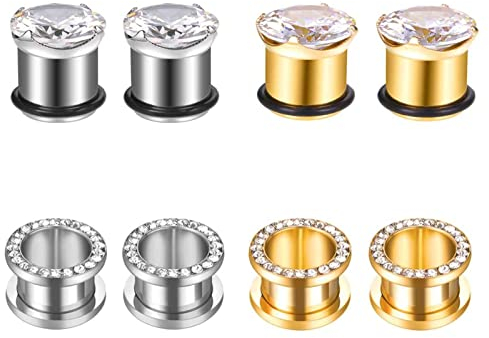 Lieson Flesh Tunnel Set, 8 Stück Tunnel Chirurgenstahl Silber Gold Creolen Mit Zirkonia 4mm Tunnel Silber Gold
