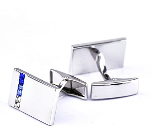 Whoiy Gemelos de Camisa, Gemelos Hombre Azul Plateado Rectangular Zirconia Cúbica Azul Blanco para Hombres Grabado Gratis con Joyero