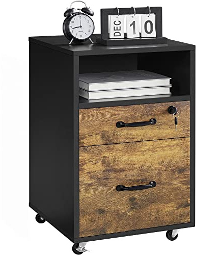 Yaheetech Cajonera Escritorio Debajo Mueble Archivador con Ruedas Cajonera de Oficina Móvil con 2 Cajones Mueble Impresora de Estilo Industrial 40×40×65,5cm