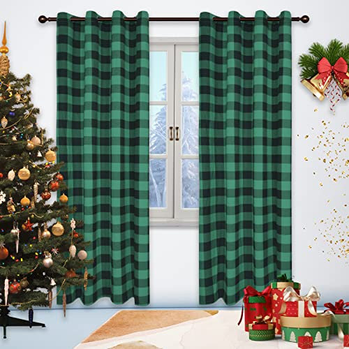 Devola Gardinenschals Gardinen Weihnachten kariert Landhaus-Vorhang mit Karomuster Blickdichte Vorhänge mit ösen Wohnzimmer Küchengardine Landhausstil BxH 132x213cm Grün 1 Stück