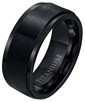 Lieson Freundschaftsringe Titan Schwarz, Hochzeitsringe Herren Einfach Matt 8MM Ring Mit Gravur Personalisiert Größe 57 (18.1)