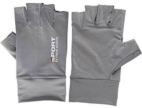 F Fityle Thin Ice Silk Gloves Lightweight Protector Sun Protection Gloves Non Slip Gloves Men Half Finger Gloves Women for Travel Fishing Camping