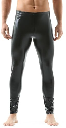 QiaTi Herr konstläder tajta byxor herr leggings långa byxor PU skinny smala byxor konstläderbyxor herr klubb dans, svart, L