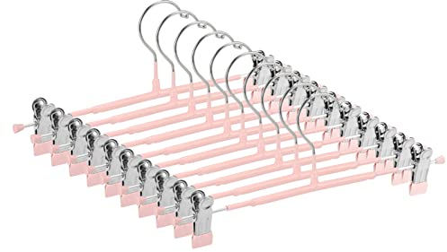Dünne Hosenbügel, GUANJUNE rutschfeste Hosenbügel mit Verstellbaren Clips, Platzsparende Kleiderbügel für Kleidung, Rock, Jeans, Mantel (Rosa, 10)