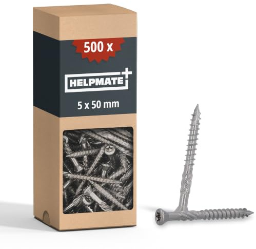 HELPMATE – Terrassenschrauben 5x50 Edelstahl A2 Rostfrei – 500 Stück Dielenschrauben + 2 T25 Bits – Terrassendielen Schrauben für Außenbereich (Terrassenbau, Gartenhäuser, Bauholzkonstruktionen etc.) | Dielenschrauben korrosiongsgeschützt – Terrassendielen Schrauben Außenbereich – Terrassenbau, Gartenhaus, Holzkonstruktionen