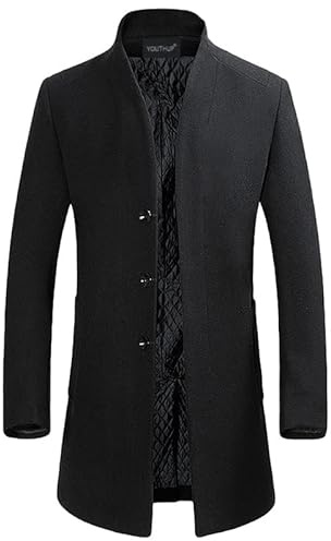 YOUTHUP Cappotto da Uomo Invernale in Lana Spessa Trench Cappotto di Media Lunghezza Slim Fit Imbottito Caldo Casual Peacoat, Nero (Disegno 2), M