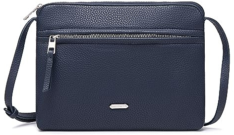 David Jones - Damen Kleine Umhängetasche - Flache Handtasche PU Leder Frau - Elegante Tasche Klassische Crossbody Bag - Einfache Abendtasche Mehrere Taschen - Alltag Reise Shopping Party - Dunkelblau