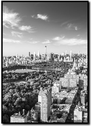 daazoo Tableau New York Central Park avec cadre 50 x 70 cm (prêt à suspendre) – Le cœur vert de New York – Tableau mural encadré – Set d'images – Noir et Blanc Noir Blanc Noir Blanc