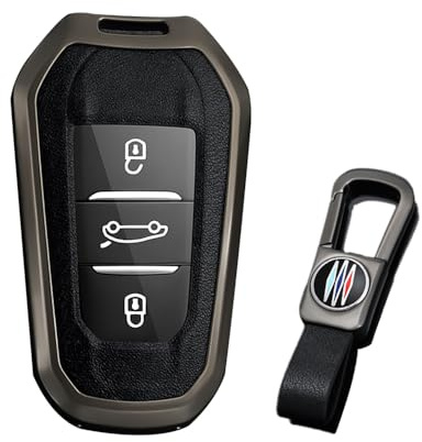 KUNIO Keyless Schlüsselhülle passend für Peugeot 3008 5008 2008 308 508 208 Passt für Opel Grandland X Astra L Passend für Citroen C3 C4 DS5 DS7 Cover Metall Schlüsselcover Schutzhülle B Schwarz