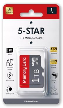 5-Star 1 TB Micro SD High Speed Memory Card for Car Navigation,Smartphone,Portable Gaming Devices,Camera and Drone