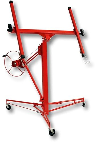 Warmiehomy 16FT Heavy Duty Drywall Lift Plaster board lifter Panel Hoist Jack Tool Lifter With 4 Caster Wheels Rolling Lockable Red