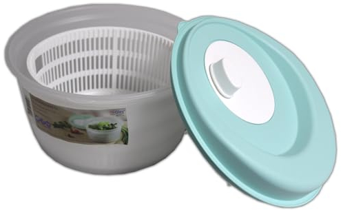 HAC24 Salatschleuder 4 Liter Salattrockner mit Deckel Ø 23 cm Salatschüssel mit Kurbel & Siebeinsatz Salat Schleuder Kunststoff Türkis