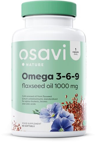 Osavi - Omega 3-6-9 aus Leinsamenöl | 1000 mg pflanzliche Fettsäuren pro Softgel - Für Herzfunktion, Zellschutz & hormonelle Balance | 60 Softgels