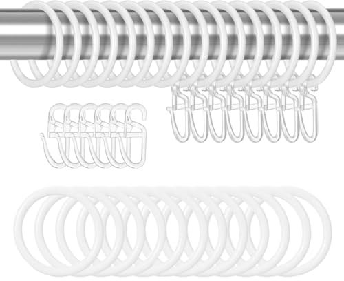 YOYEAH Set di 50 ganci per tende e anelli – Anelli per tende con ganci in plastica per finestre, porte e tende da doccia – Anelli per tende con clip per anelli inclusi – diametro interno 30 mm bianco
