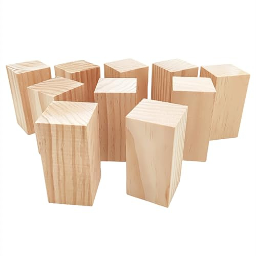 10 Bloques de Madera Sin Terminar, Cubos de Madera Rectangulares de 10 x 5 x 5 cm, Bloques de Madera en Blanco para Tallar Madera