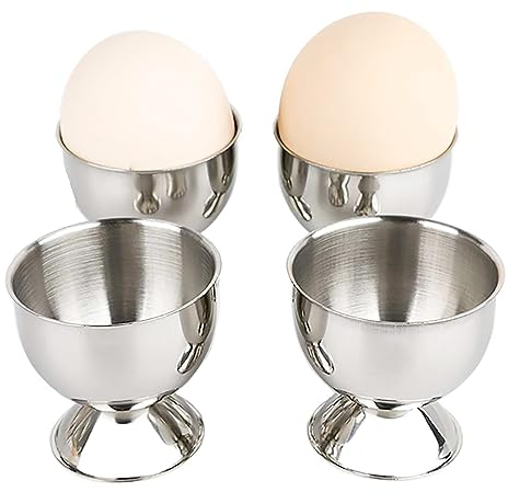 Wnvivi Juego de 4 Hueveras, Soporte para Hueveras de Acero Inoxidable de 40 Ml, Soporte para Huevos Cocidos, Bandeja para Huevos, Hueveras de Metal para Huevos Pasados ​​por Agua