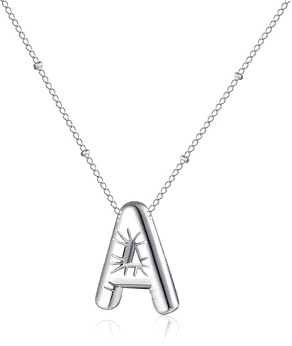 RWQIAN Bubble A Buchstaben Kette für Damen Balloon Initialen Haskette Silber Blase Letter A-Z Anhänger Schmuck Geschenke für Frauen Mädchen