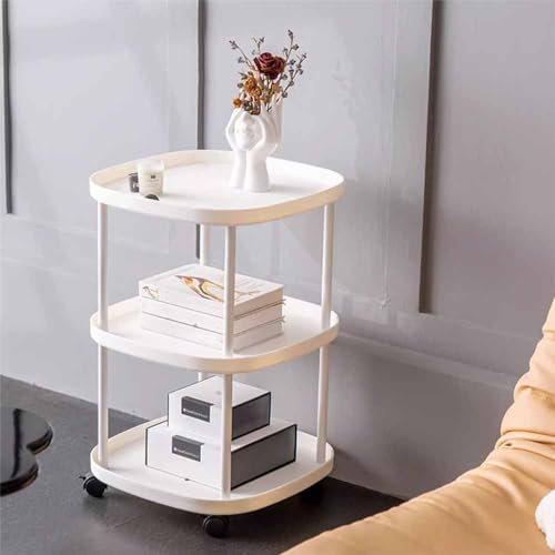 ZYBOWAYL Couchtisch 3 Ebenen Beistelltisch Kleiner Sofatisch Industriestil Dekorative Nachttisch Blumentisch mit Rollen Kaffeetisch für Schlafzimmer Wohnzimmer Flur (Color : B)