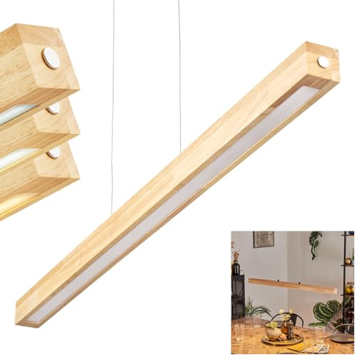 HOFSTEIN LED Pendelleuchte Carbellino, dimmbare Hängelampe aus Metall/Holz/Kunststoff in Schwarz/Naturfarben/Weiß, Touchdimmer, skandinavisches Design, 24 Watt, CCT 3000-6000 Kelvin, 2550 Lumen