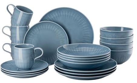 Rosenthal Joyn Denim Blue - Juego de 20 piezas de servicio combinado, gres, vajilla, servicio de café, platos de desayuno, tazas, cuencos, tazas, color azul