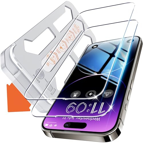 Tentoki 2 Pezzi Pellicola per iPhone 14 Pro (6,1''),Vetro Temperato Vetro compatibile con Face ID, Copertura completa 2.5D Pellicola Vetrino,Auto Dust Vetro,Durezza 9H vetrino