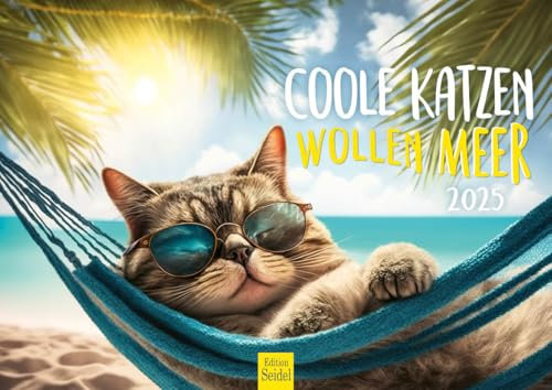Edition Seidel Premium Kalender Coole Katzen wollen Meer 2025 DIN A4 Wandkalender Katzenkalender Haustiere Kätzchen Katze Kater Kitten lustige Sprüche
