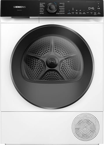 Siemens WQ45H2BECO, iQ500, Smarter Wärmepumpentrockner 9 kg, Selbstreinigender Kondensator, autoDry, speedPack, Reversierende Trommel, Nachlegefunktion, halbe Beladung, Trommelinnenbeleuchtung, Weiß